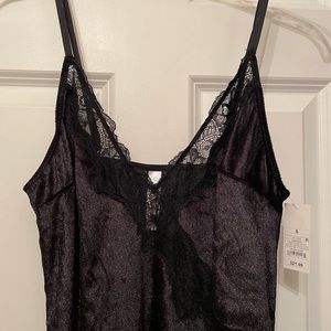 Women’s black velvet and lace chemise